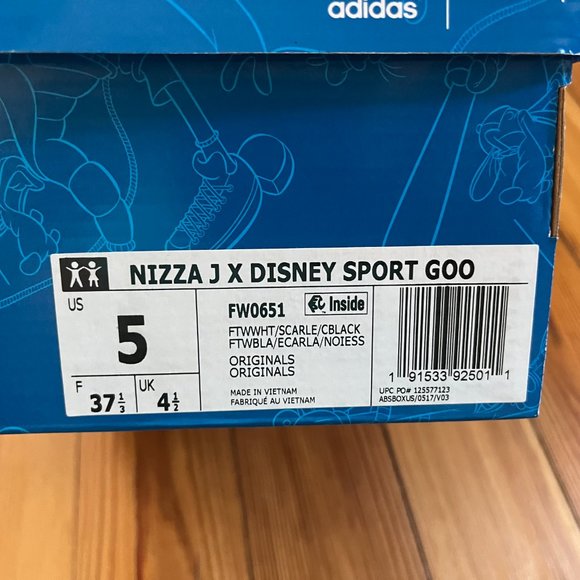 ADIDAS ORIGINALS NIZZA J X DISNEY SPORT GOOFY WHITE [FW0651] KID'S SIZE 5 - Picture 3 of 9